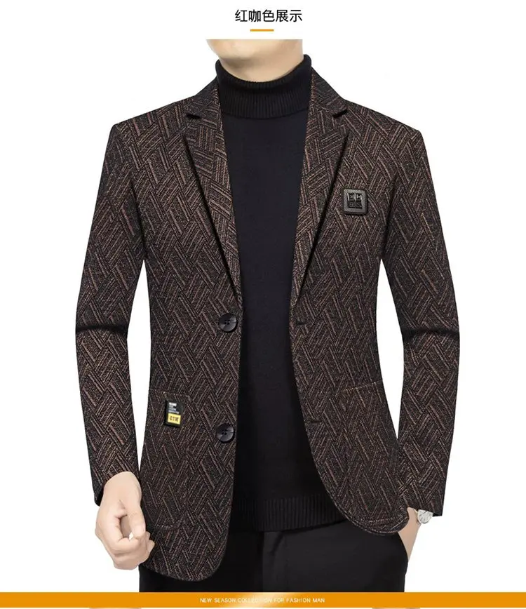 Blazer Men's Fashionable Business Banquet Dance Singer Striped Fitted Casual Trendy Wedding Banquet Dress Performance Blazer