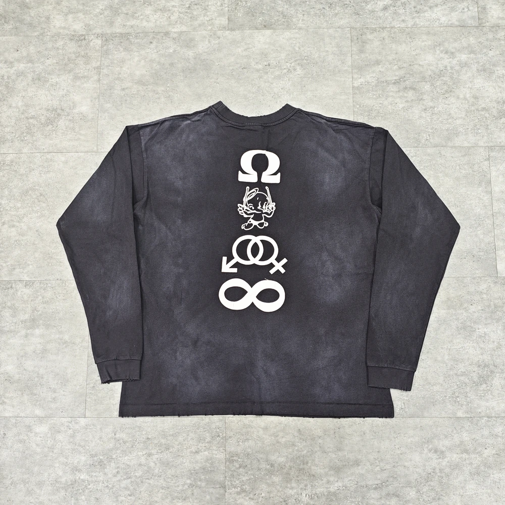 Yao Fashion Saint OF Michael Long Sleeve Tops Tee Vintage Oversize Baggy Graphics Print Streetwear Trend Luxury T Shirt For Men