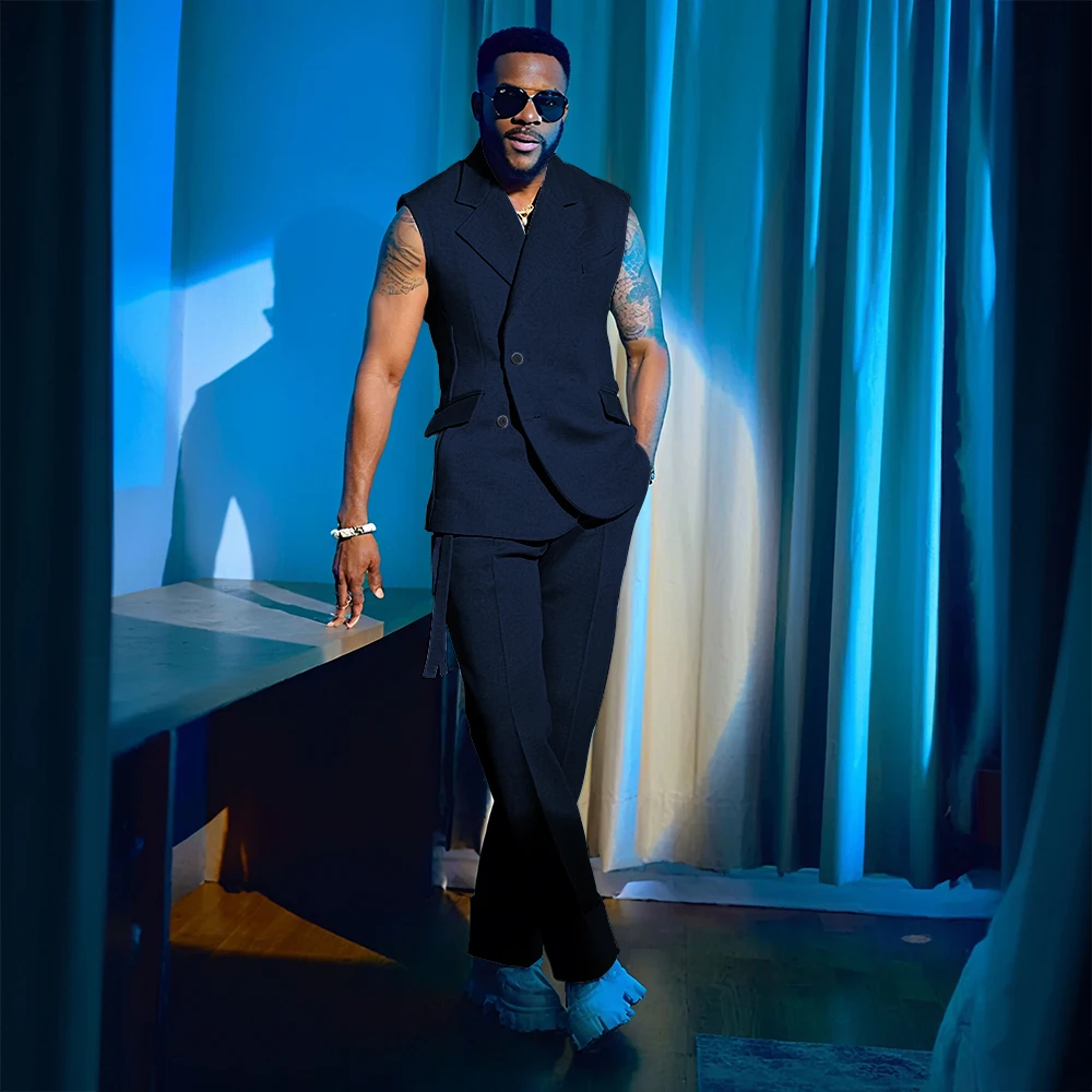2025 Summer Hot 2 Pieces Jacket Pants Single Breasted Notch Collar High Quality Business Male Clothing Sleeveless Fashion