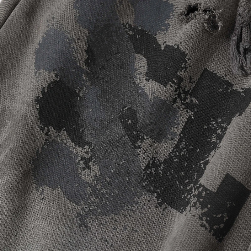 Graffiti Solied SSSAINT LOUIS Hole Damaged Casual Sweatpants Men Women Washed Distressed Loose Straight Track Pants Trousers
