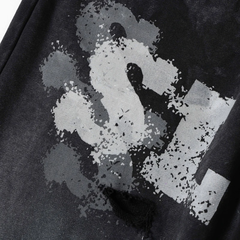 Graffiti Solied SSSAINT LOUIS Hole Damaged Casual Sweatpants Men Women Washed Distressed Loose Straight Track Pants Trousers