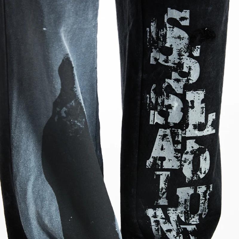 Graffiti Solied SSSAINT LOUIS Hole Damaged Casual Sweatpants Men Women Washed Distressed Loose Straight Track Pants Trousers