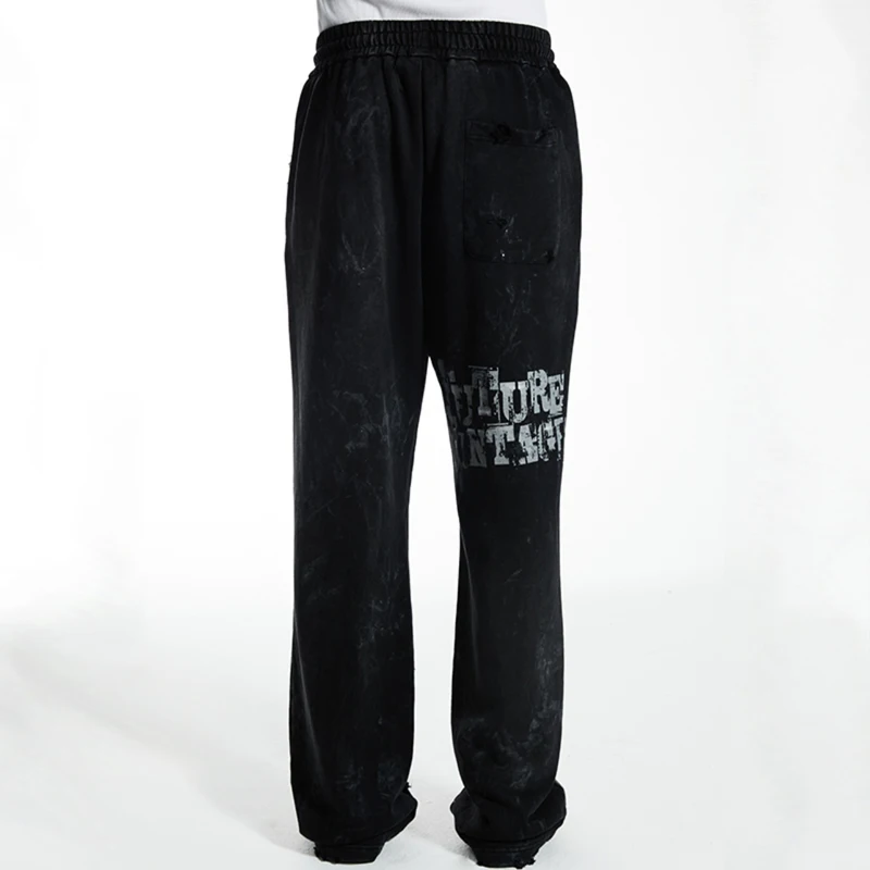 Graffiti Solied SSSAINT LOUIS Hole Damaged Casual Sweatpants Men Women Washed Distressed Loose Straight Track Pants Trousers