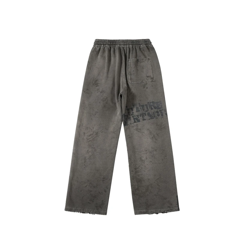 Graffiti Solied SSSAINT LOUIS Hole Damaged Casual Sweatpants Men Women Washed Distressed Loose Straight Track Pants Trousers