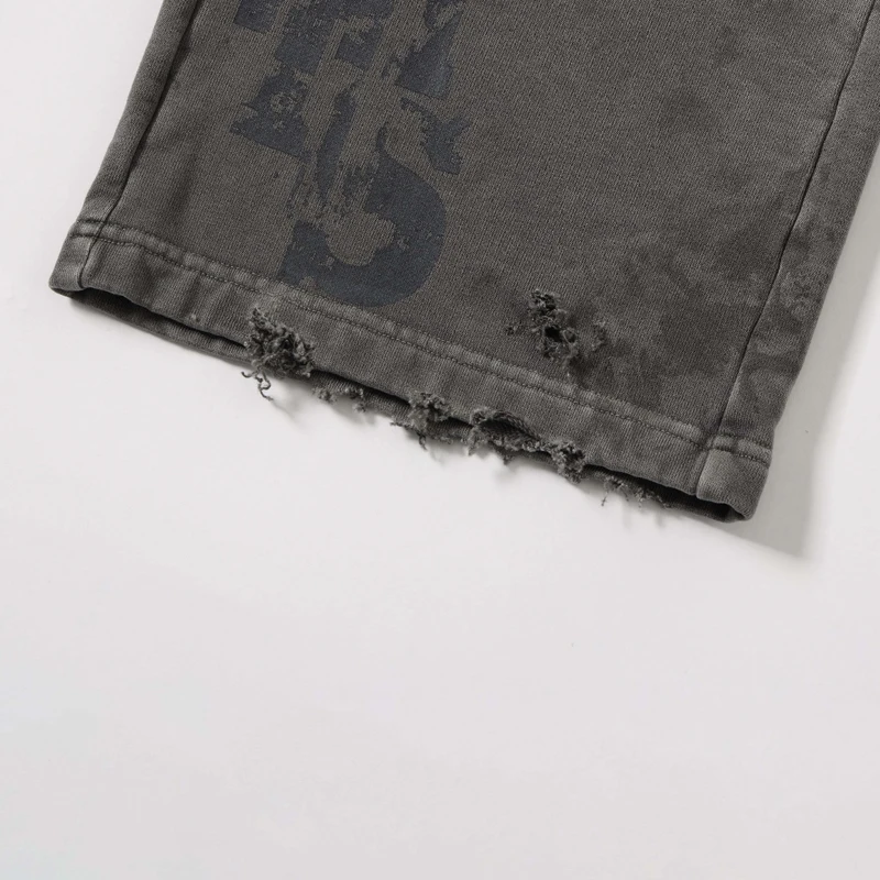 Graffiti Solied SSSAINT LOUIS Hole Damaged Casual Sweatpants Men Women Washed Distressed Loose Straight Track Pants Trousers