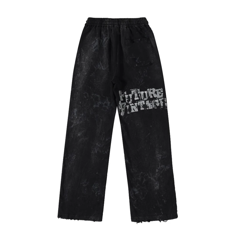 Graffiti Solied SSSAINT LOUIS Hole Damaged Casual Sweatpants Men Women Washed Distressed Loose Straight Track Pants Trousers