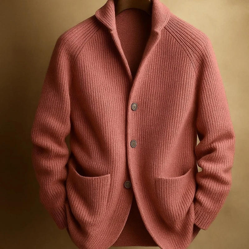 Spring Autumn Men Knitted Single Breasted Green Fruit Collar Cardigan Sweater Knitwear Solid Long Sleeve Casual Sweatercoat Men