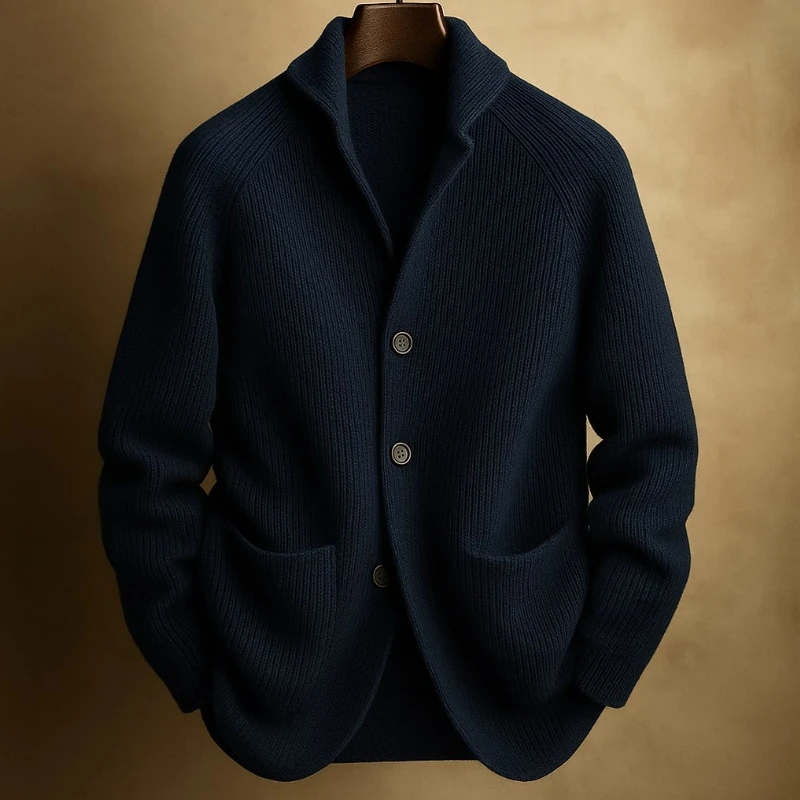 Spring Autumn Men Knitted Single Breasted Green Fruit Collar Cardigan Sweater Knitwear Solid Long Sleeve Casual Sweatercoat Men