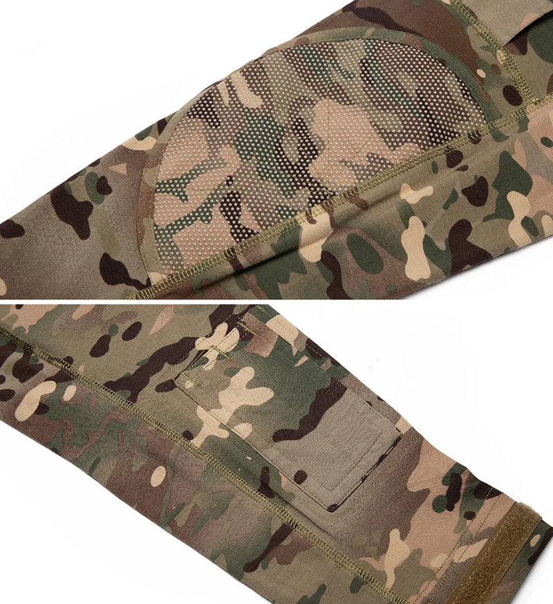 Men Tactical Combat Shirt Stretch Multicam Airsoft Paintball Hunting Clothing Cotton 1/4 Zipper Shirts Long Sleeve Camo T Shirt