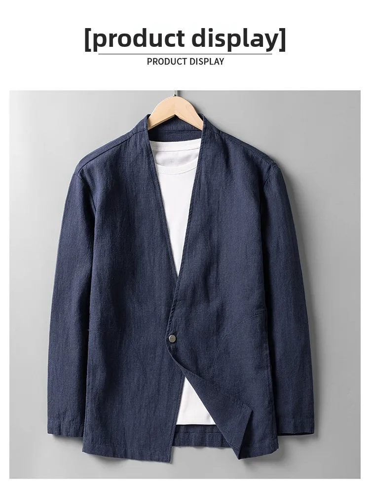 Cotton 30%, Hemp 70%, Blazer Men Fashionable Business Gentleman Casual Gathering Trendy Versatile and Breathable Relaxed Blazer