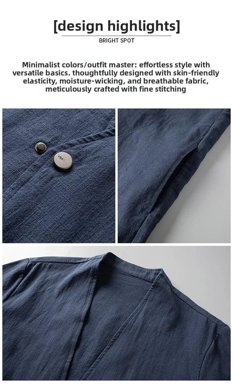 Cotton 30%, Hemp 70%, Blazer Men Fashionable Business Gentleman Casual Gathering Trendy Versatile and Breathable Relaxed Blazer