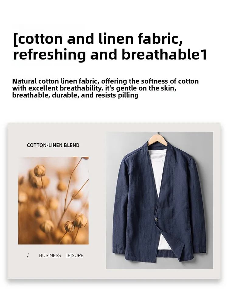 Cotton 30%, Hemp 70%, Blazer Men Fashionable Business Gentleman Casual Gathering Trendy Versatile and Breathable Relaxed Blazer