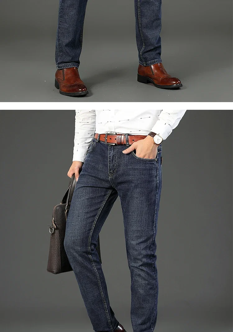 2-piece Set 2025 New WhinLEE Black and Blue Business Elite Jeans Micro Elastic Straightleg Multicraft High-quality Denim Pants