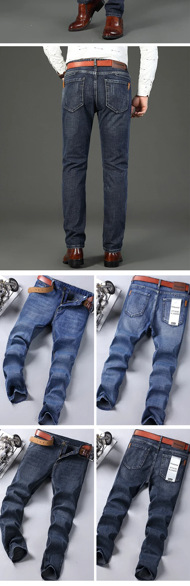 2-piece Set 2025 New WhinLEE Black and Blue Business Elite Jeans Micro Elastic Straightleg Multicraft High-quality Denim Pants