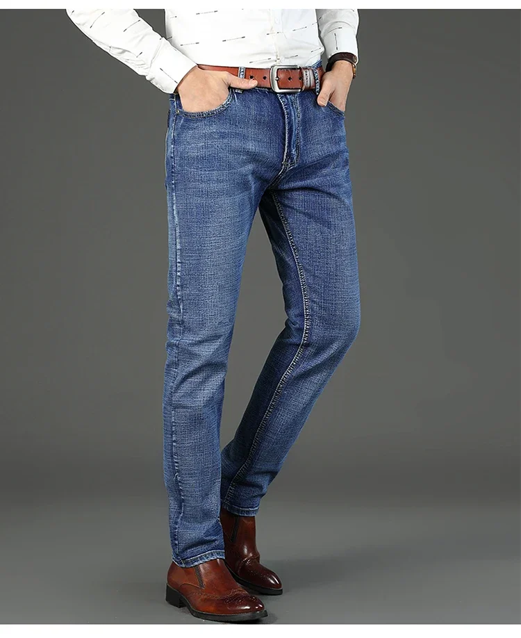 2-piece Set 2025 New WhinLEE Black and Blue Business Elite Jeans Micro Elastic Straightleg Multicraft High-quality Denim Pants