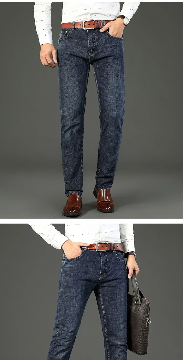 2-piece Set 2025 New WhinLEE Black and Blue Business Elite Jeans Micro Elastic Straightleg Multicraft High-quality Denim Pants