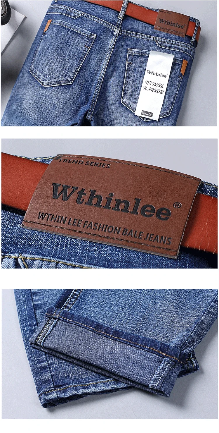 2-piece Set 2025 New WhinLEE Black and Blue Business Elite Jeans Micro Elastic Straightleg Multicraft High-quality Denim Pants
