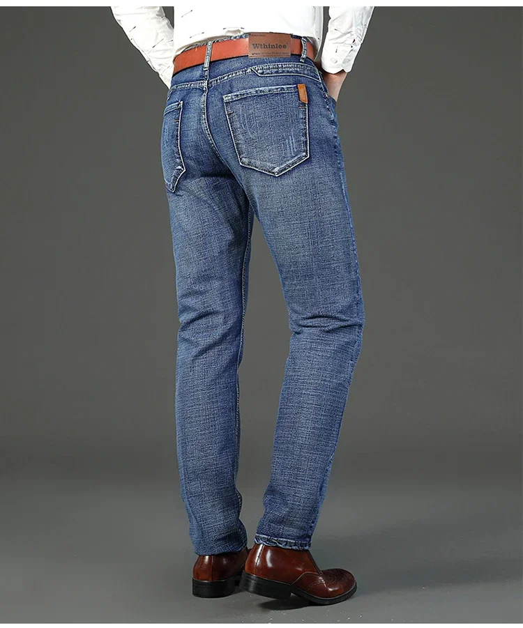 2-piece Set 2025 New WhinLEE Black and Blue Business Elite Jeans Micro Elastic Straightleg Multicraft High-quality Denim Pants