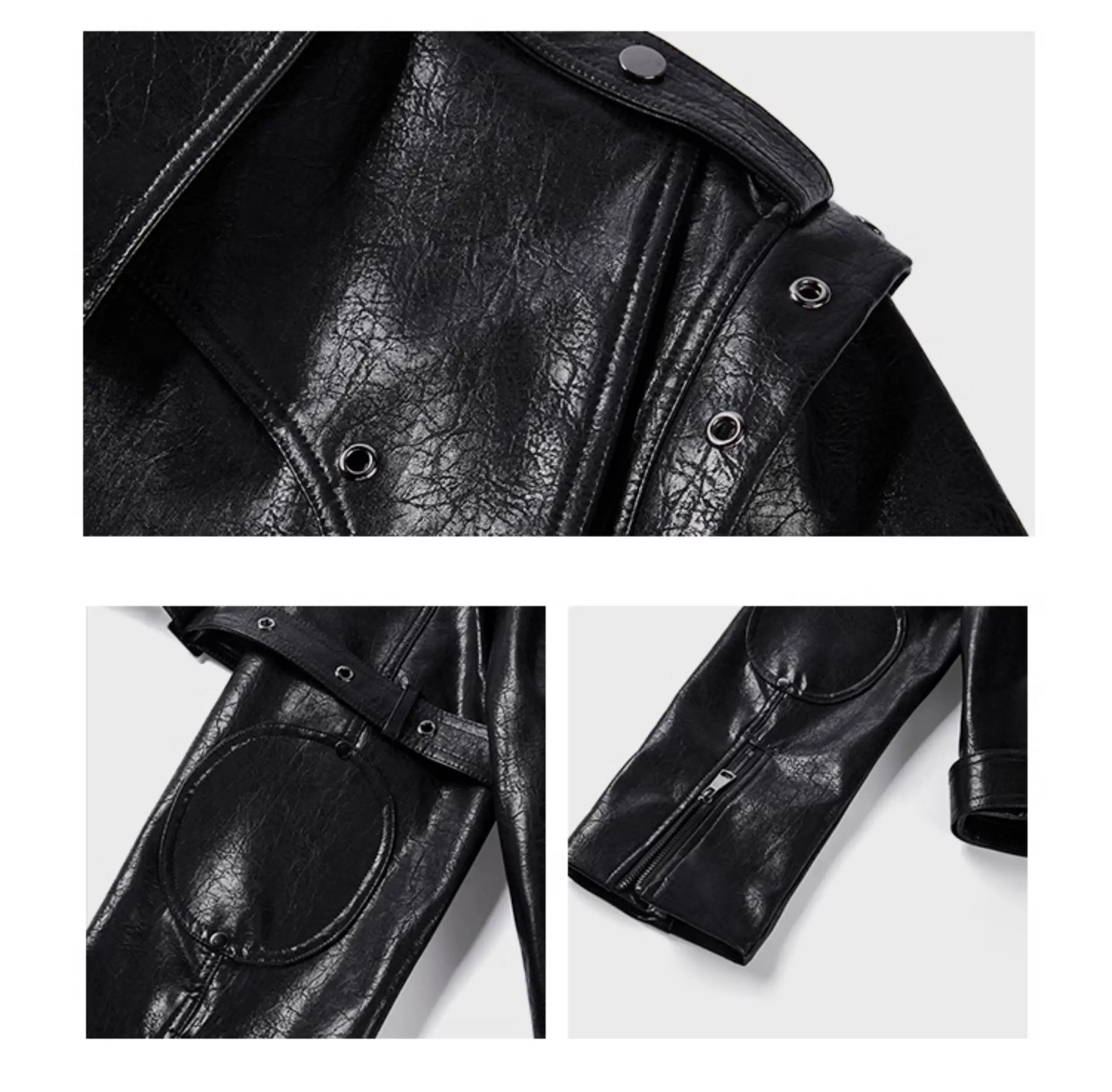 Mauroicardi Spring Autumn Cool Short Shiny Pu Leather Moto & Biker Jacket Men Belt Luxury Designer American Vintage Clothes 2025