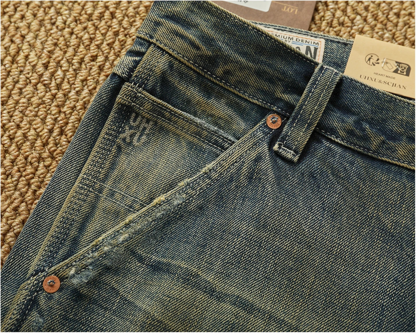 High OZ Heavy Duty Work Jeans Men's Patch Oil Dirty Wash Heavy Industry Washable Lumberjack Pants