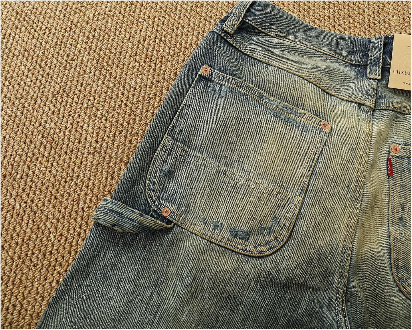 High OZ Heavy Duty Work Jeans Men's Patch Oil Dirty Wash Heavy Industry Washable Lumberjack Pants