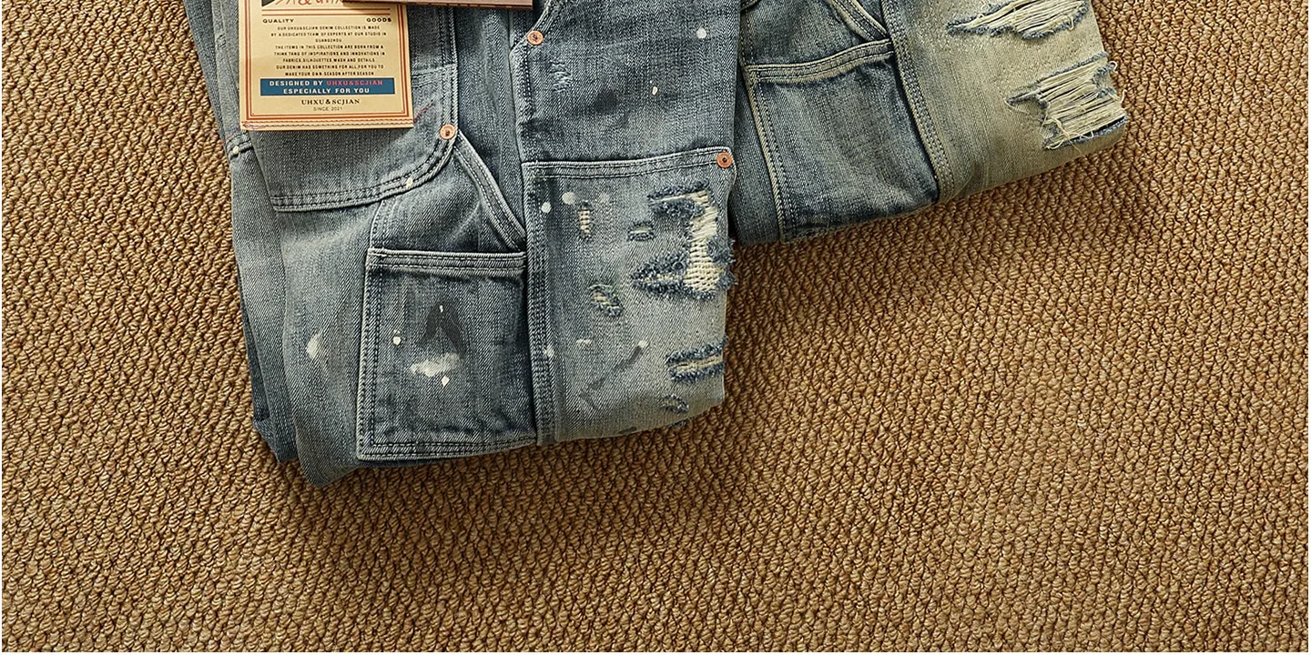 High OZ Heavy Duty Work Jeans Men's Patch Oil Dirty Wash Heavy Industry Washable Lumberjack Pants