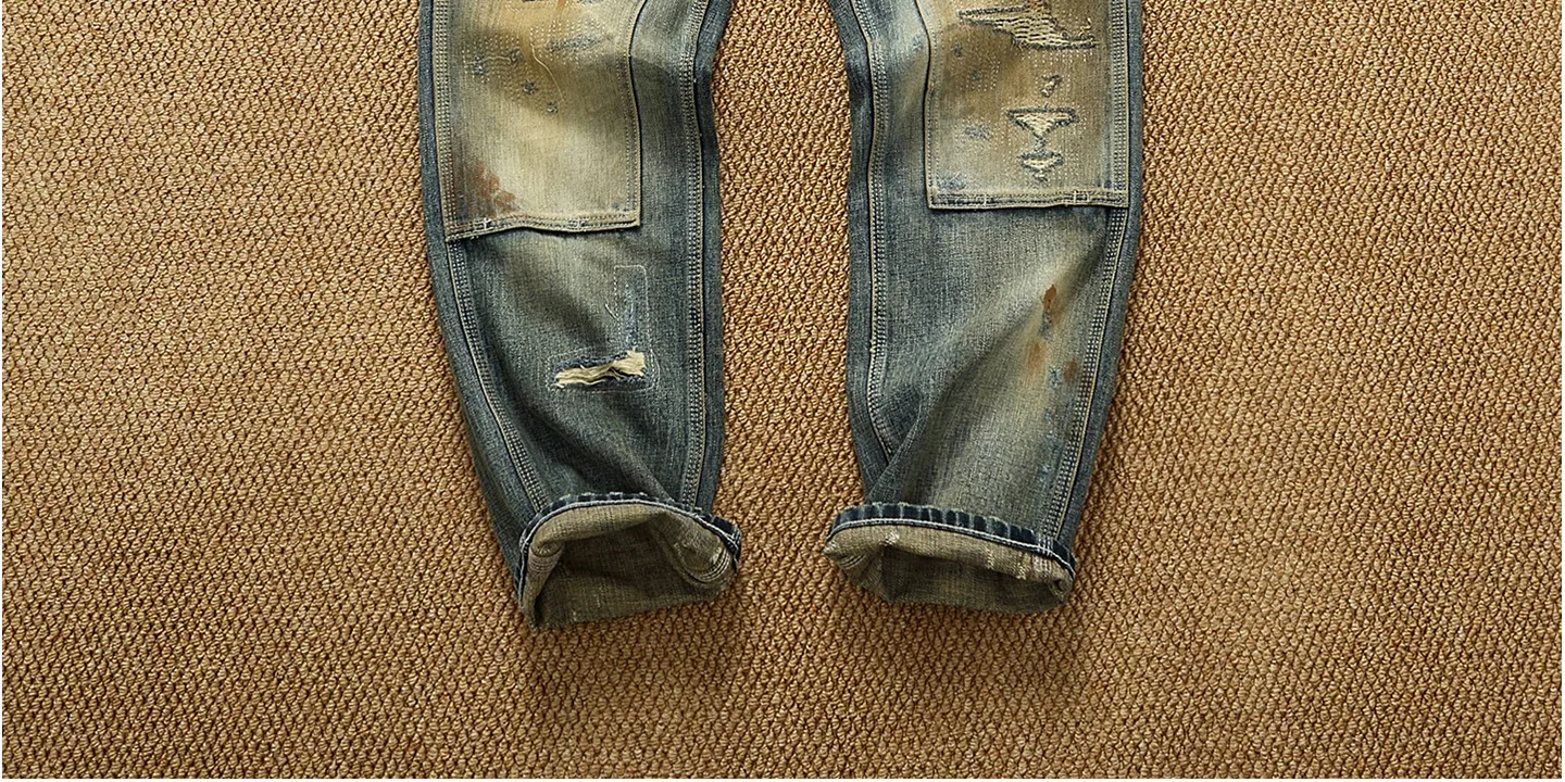 High OZ Heavy Duty Work Jeans Men's Patch Oil Dirty Wash Heavy Industry Washable Lumberjack Pants