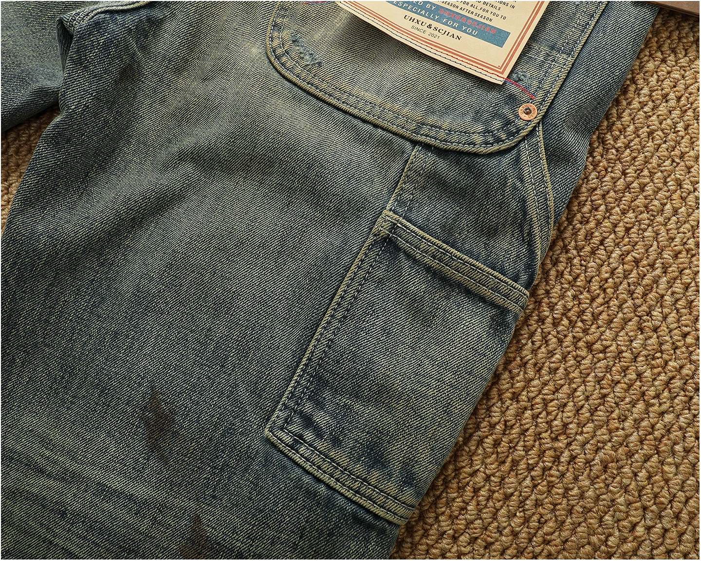 High OZ Heavy Duty Work Jeans Men's Patch Oil Dirty Wash Heavy Industry Washable Lumberjack Pants