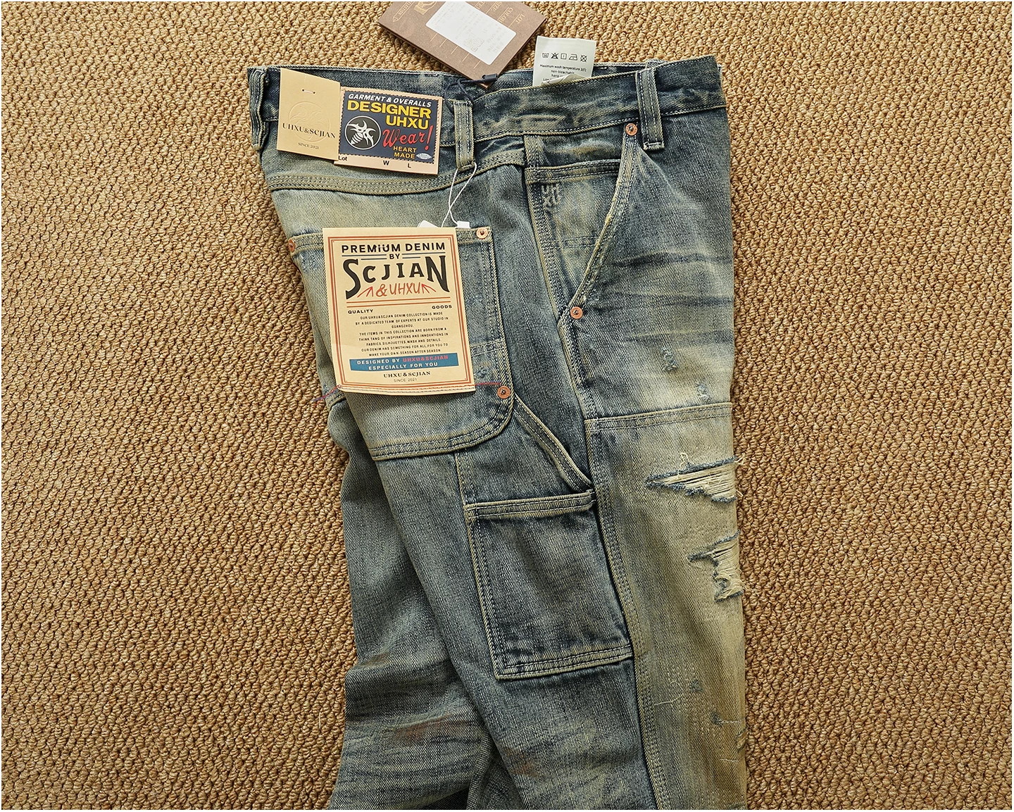 High OZ Heavy Duty Work Jeans Men's Patch Oil Dirty Wash Heavy Industry Washable Lumberjack Pants