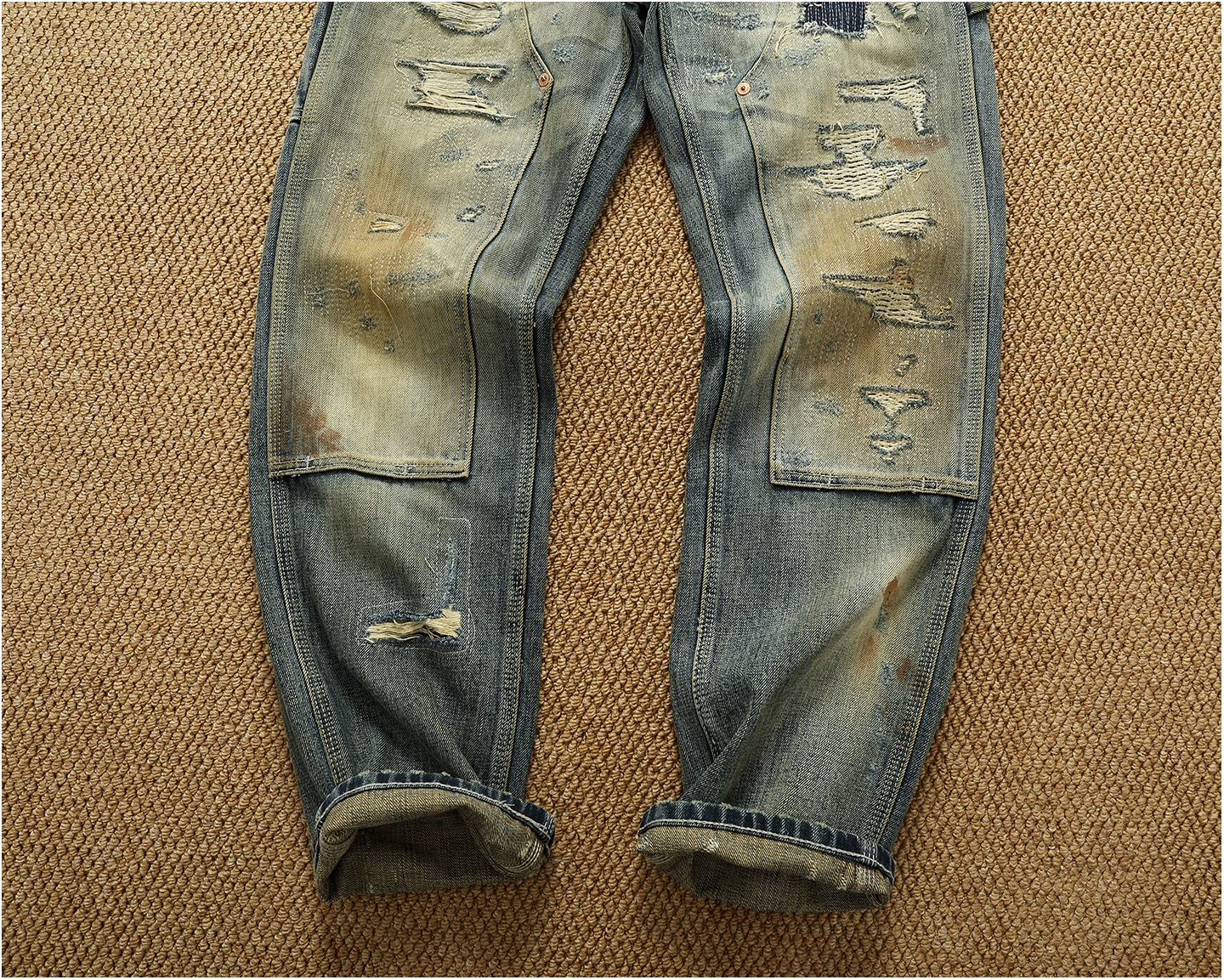 High OZ Heavy Duty Work Jeans Men's Patch Oil Dirty Wash Heavy Industry Washable Lumberjack Pants