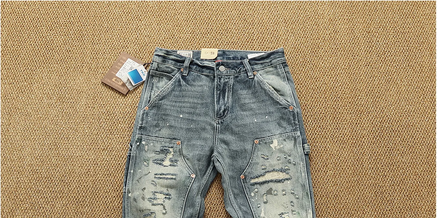 High OZ Heavy Duty Work Jeans Men's Patch Oil Dirty Wash Heavy Industry Washable Lumberjack Pants