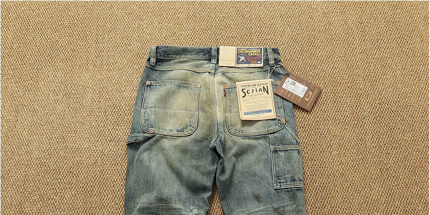 High OZ Heavy Duty Work Jeans Men's Patch Oil Dirty Wash Heavy Industry Washable Lumberjack Pants