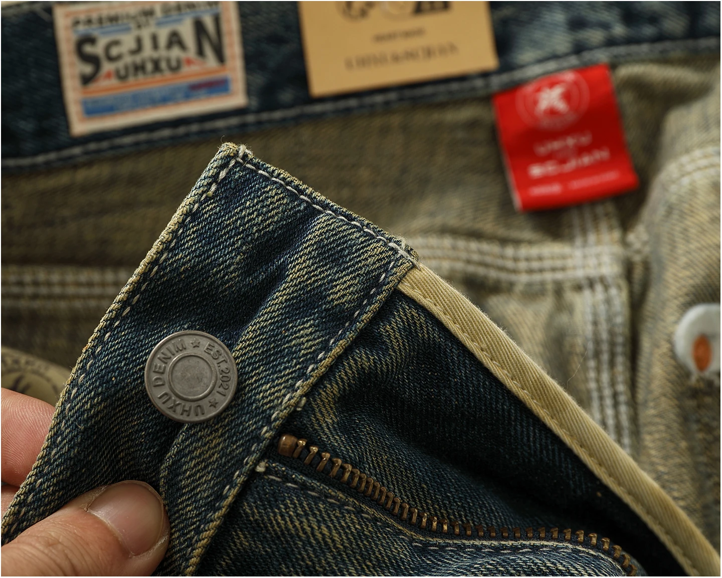 High OZ Heavy Duty Work Jeans Men's Patch Oil Dirty Wash Heavy Industry Washable Lumberjack Pants