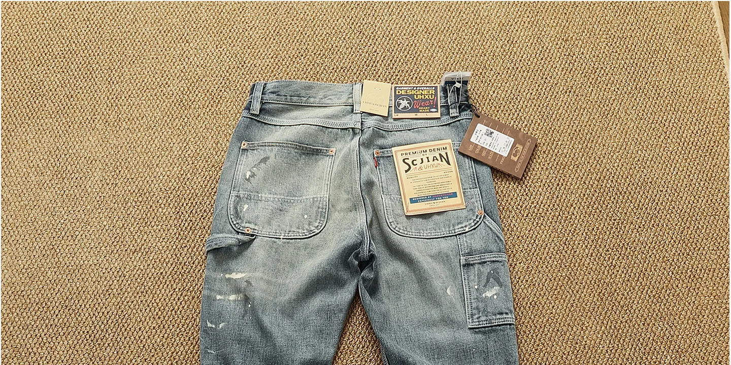 High OZ Heavy Duty Work Jeans Men's Patch Oil Dirty Wash Heavy Industry Washable Lumberjack Pants