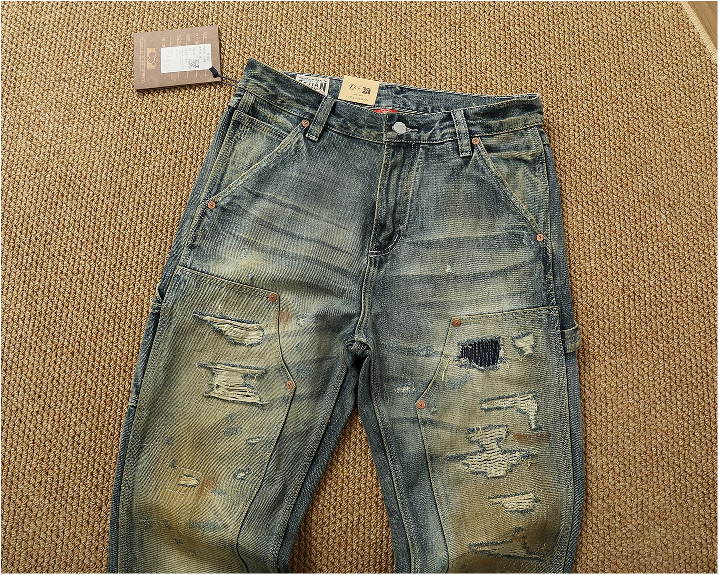 High OZ Heavy Duty Work Jeans Men's Patch Oil Dirty Wash Heavy Industry Washable Lumberjack Pants