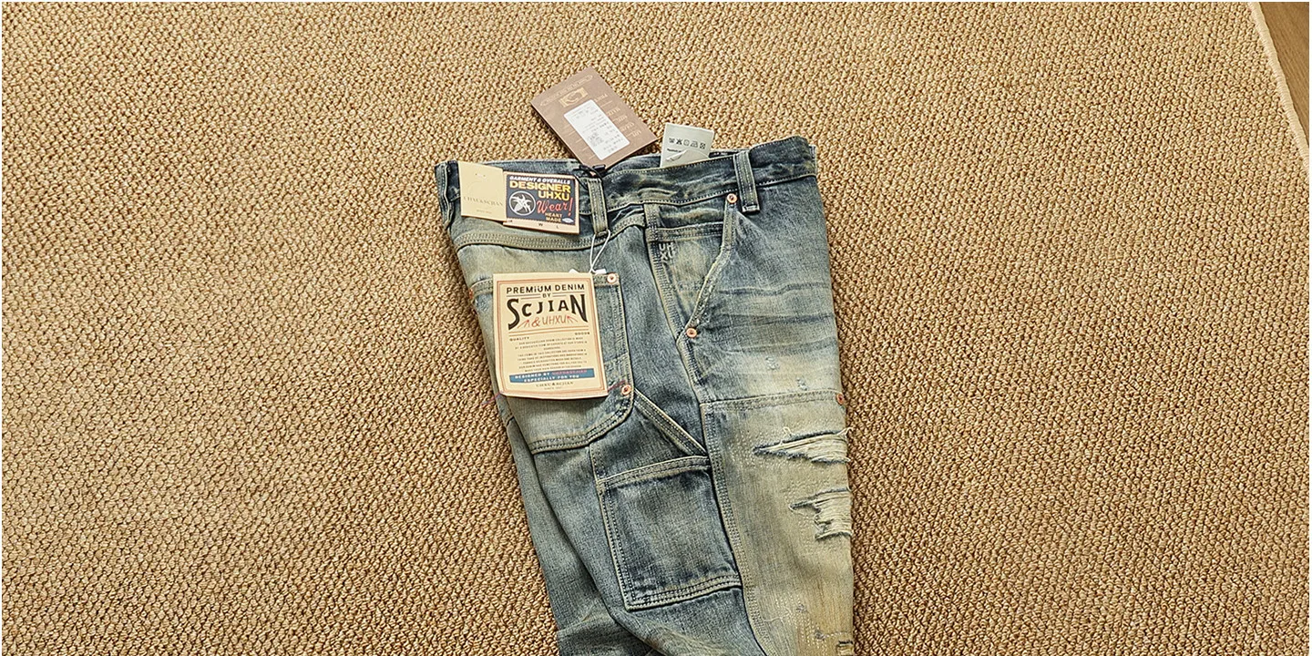 High OZ Heavy Duty Work Jeans Men's Patch Oil Dirty Wash Heavy Industry Washable Lumberjack Pants