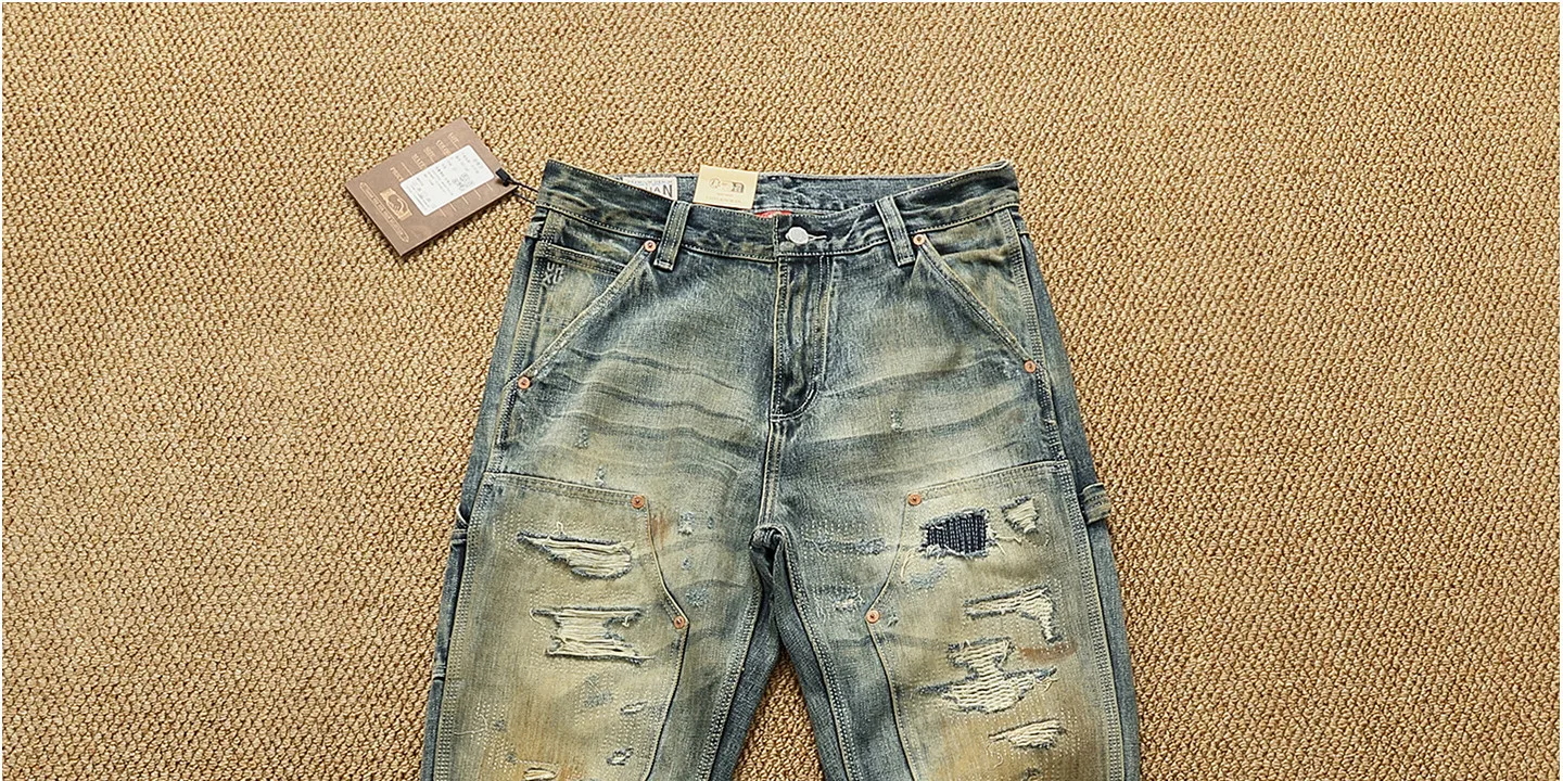 High OZ Heavy Duty Work Jeans Men's Patch Oil Dirty Wash Heavy Industry Washable Lumberjack Pants