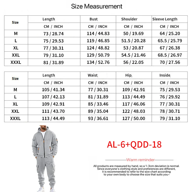 Men's 1-piece Fleece-lined Zip-up Hoodie with 2-piece Multi-zip Pocket Workwear Casual Pants Winter Street Sports Set
