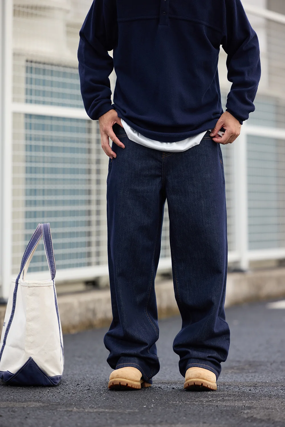 12oz 26SS Indigo Blue Lyocell Anti-Fade A-Line Curved-Cut Lightweight Comfortable Casual Denim Jeans for Men and Women Summer