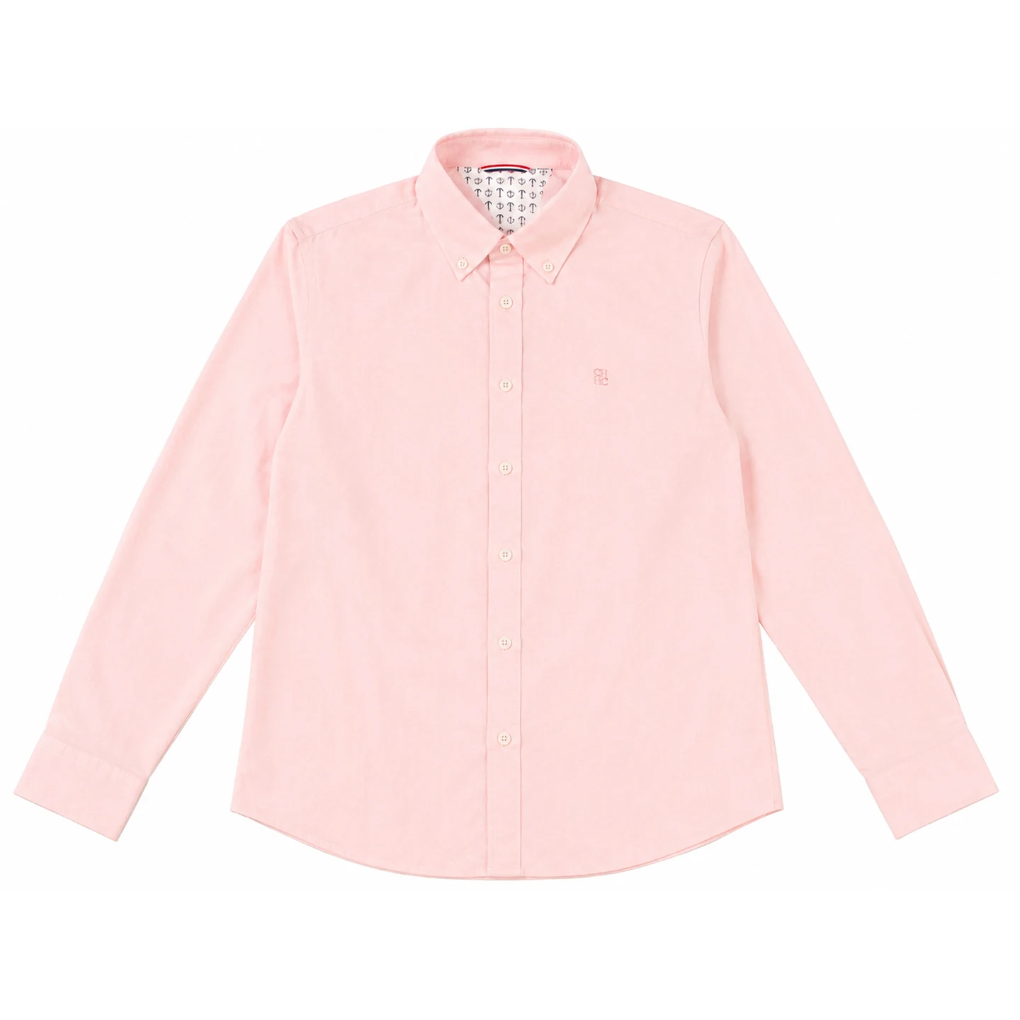 CH Mens Button Down Collar Tiny Letter Chest Embroidery Long Sleeve Oxford Shirt Office Daily Smart Top