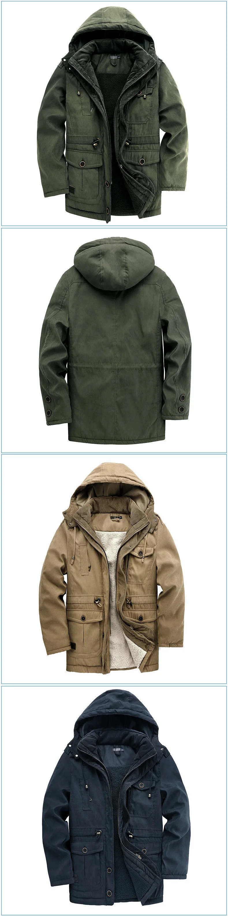 Pop Winter Fleece Parkas Men Warm Windproof Jackets Thick Hooded Parka Coat Mens Fur Linner Outerwear Casual Cotton Padded Jacke