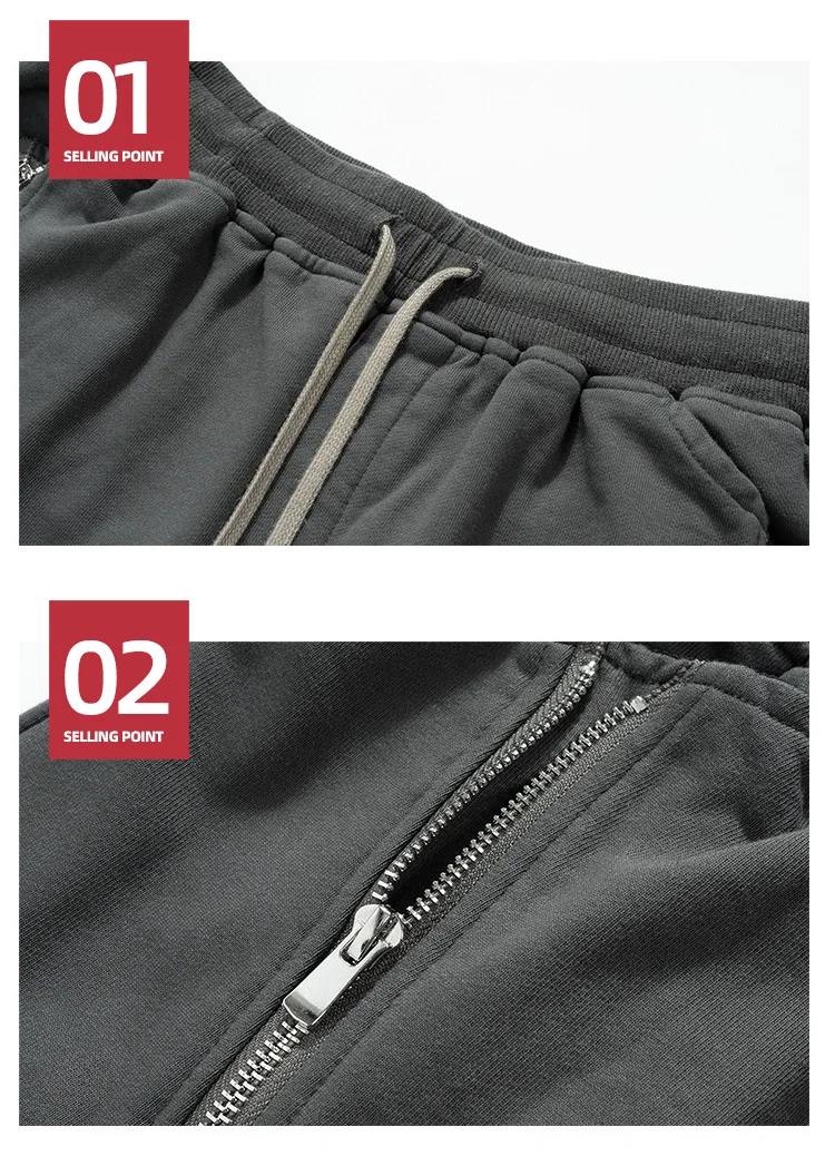 MIJKO Black Dark Grey Shorts Men Hip Hop Shorts Double Zipper Streetwear Fashion Short Pants 8327