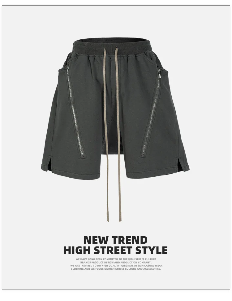 MIJKO Black Dark Grey Shorts Men Hip Hop Shorts Double Zipper Streetwear Fashion Short Pants 8327