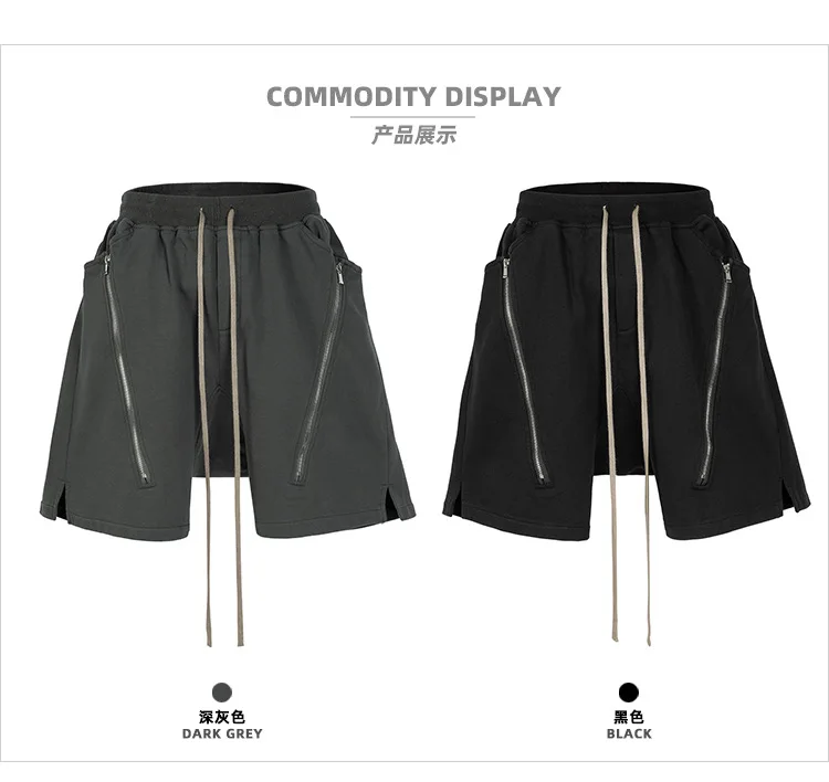 MIJKO Black Dark Grey Shorts Men Hip Hop Shorts Double Zipper Streetwear Fashion Short Pants 8327