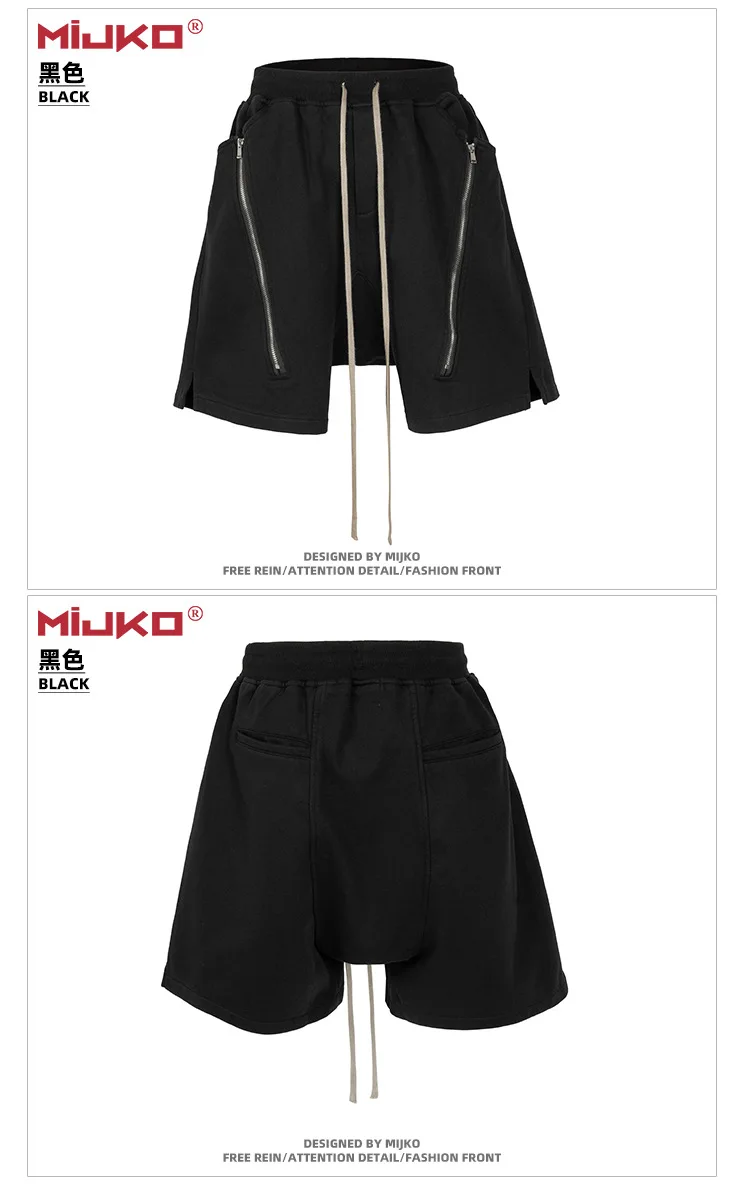 MIJKO Black Dark Grey Shorts Men Hip Hop Shorts Double Zipper Streetwear Fashion Short Pants 8327