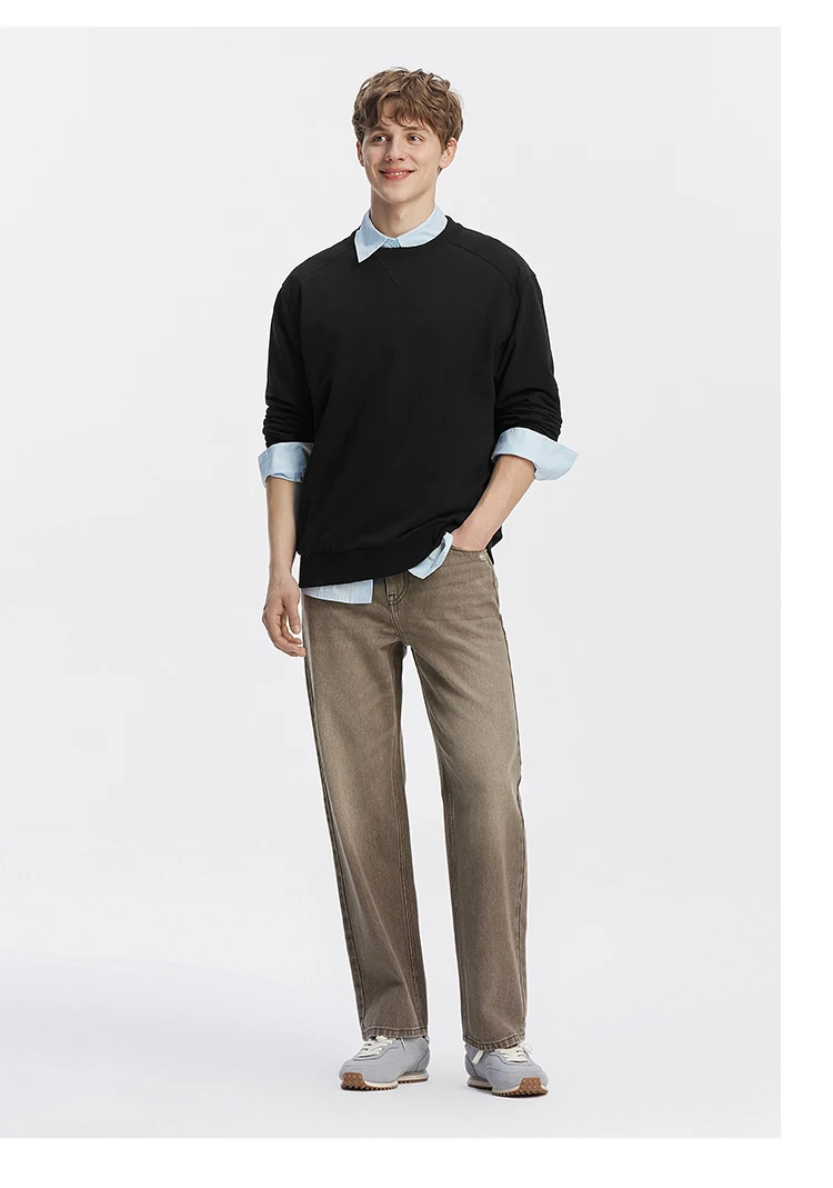 Semir Men Sweatshirt Solid Basic Crew Neck Slight Loose Knit Pullover Everyday Casual Style Autumn Top Daily Wear 2026