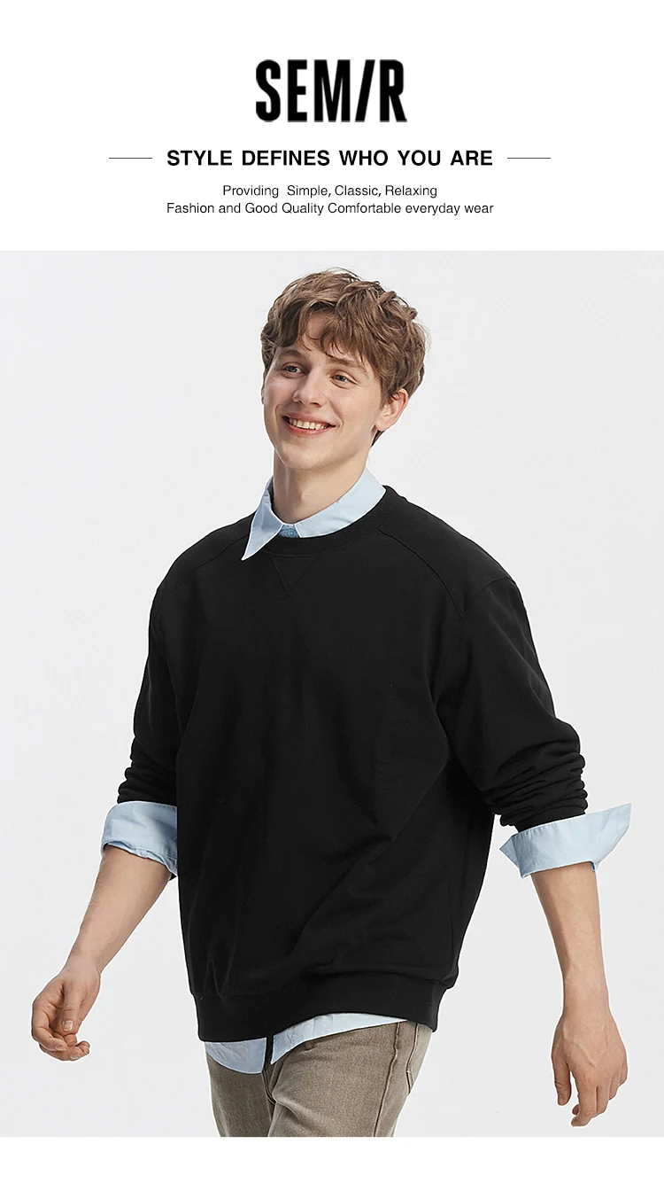 Semir Men Sweatshirt Solid Basic Crew Neck Slight Loose Knit Pullover Everyday Casual Style Autumn Top Daily Wear 2026