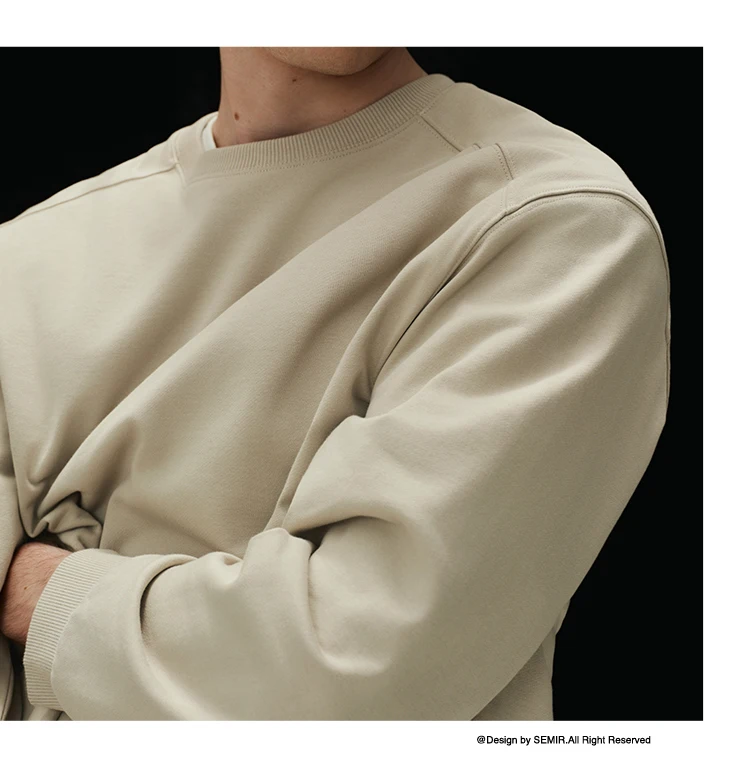 Semir Men Sweatshirt Solid Basic Crew Neck Slight Loose Knit Pullover Everyday Casual Style Autumn Top Daily Wear 2026