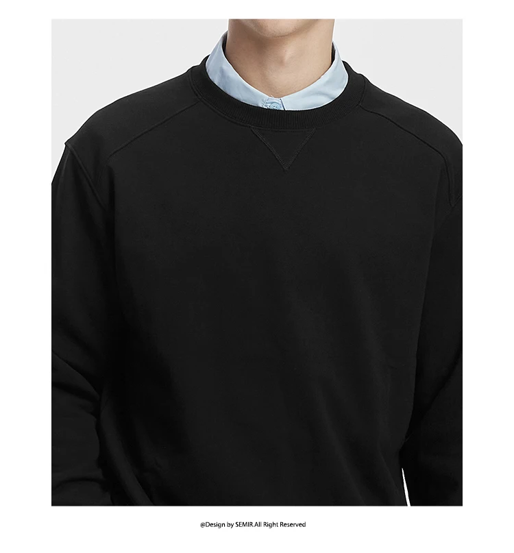 Semir Men Sweatshirt Solid Basic Crew Neck Slight Loose Knit Pullover Everyday Casual Style Autumn Top Daily Wear 2026