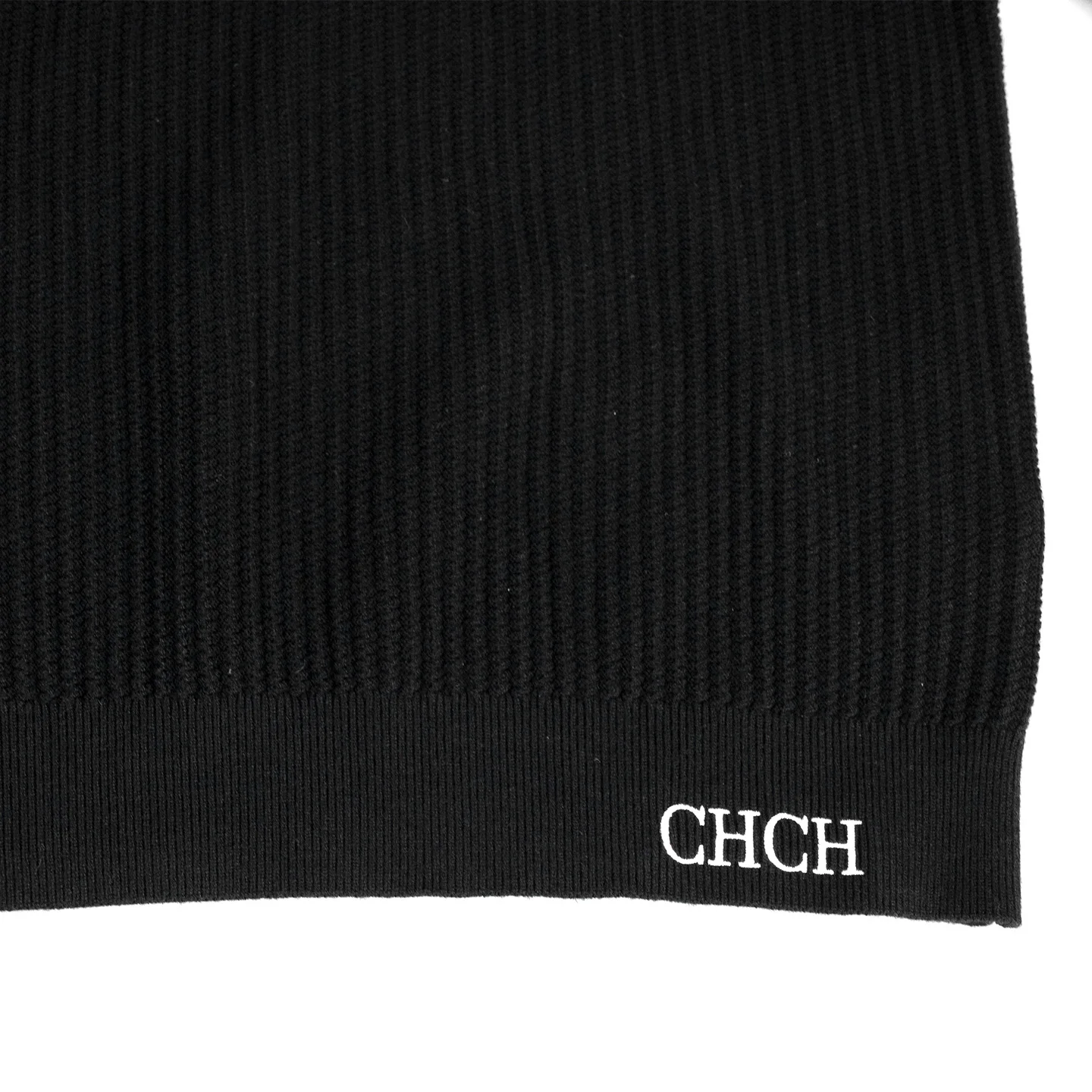 CH Men Crew Neck Long Sleeve Sweater Standout White Letter Embroidery Bottom Hem Regular Fit Minimalist Fall Office Daily Wear